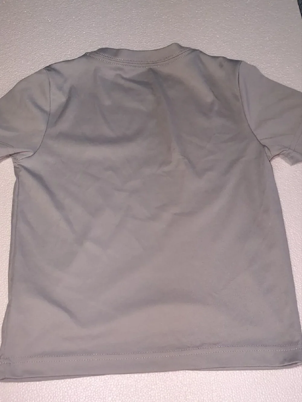 Nike Kids Light Gray Short Sleeve Dri-FIT Tee with Neon Swoosh 6T